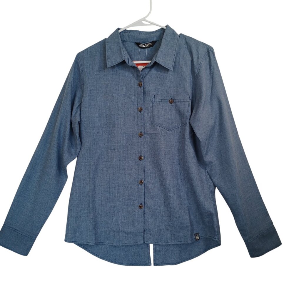 The North Face Flannel Shirt Womens Medium Shady Blue Heather Long Sleeves NEW